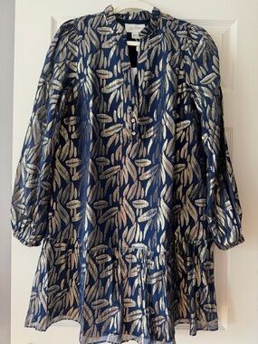 Lilly Pulitzer Navy Blue Dress with Metallic Gold Leaf Print